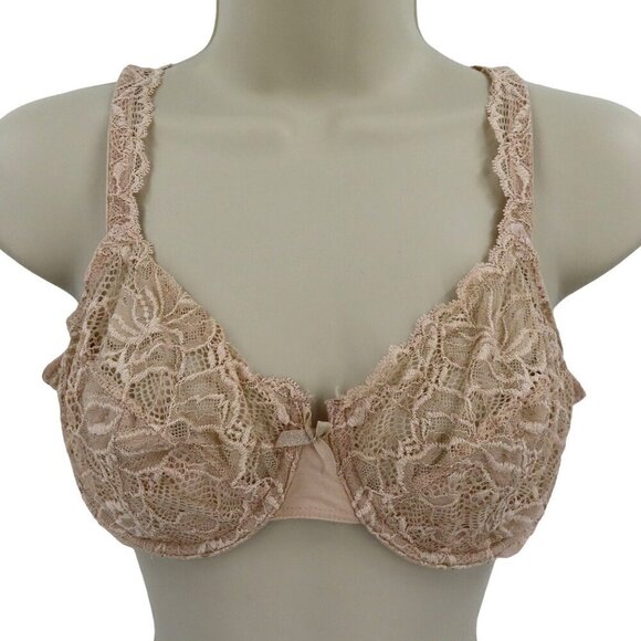 Bali 36C Bra Lace Desire Style 6543 Beige Sheer Lace Underwire Unlined No Foam - Picture 1 of 13